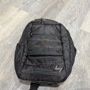 Lug Black Backpack with Colorful Stitching